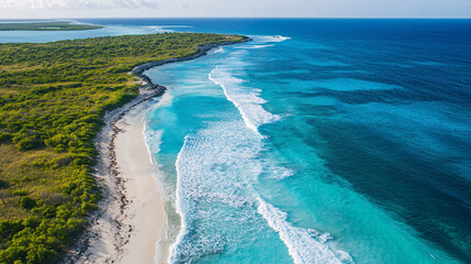 Wave crashing hard on the ocean with a strong curl. Sea mist rolling off the top of the wave.
