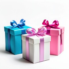 Obraz premium Colorful Gift Boxes with Elegant Ribbons – Festive Wrapped Presents for Celebrations, Special Occasions, and Joyful Gift-Giving