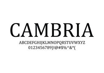 Cambria font for logo and headline. Isolated Vector typeset