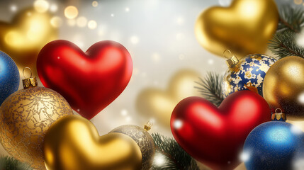 Gift card with  red and gold 3d hearts. With ample blank space, perfect for adding a personal message, making it ideal for celebrating love on Valentine's Day.