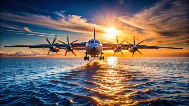 Soviet Anti-Submarine Aircraft Tu-142 Bear Flying Over Ocean - High-Resolution Stock Photo
