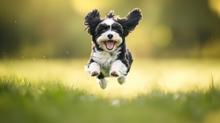 Dog Leaping in the Green Field