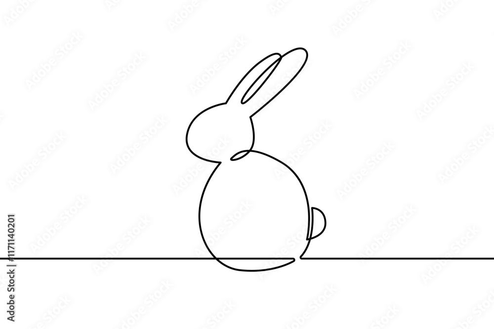 Aufkleber continuous one line drawing of cute easter rabbit. easter bunny for spring design in simple linear s