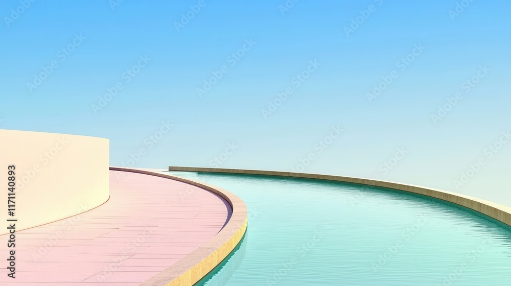 Poster captivating architectural abstract with flowing curves vibrant colors and minimal design