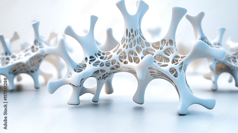 Fototapete abstract d render white organic structure network lattice mesh
