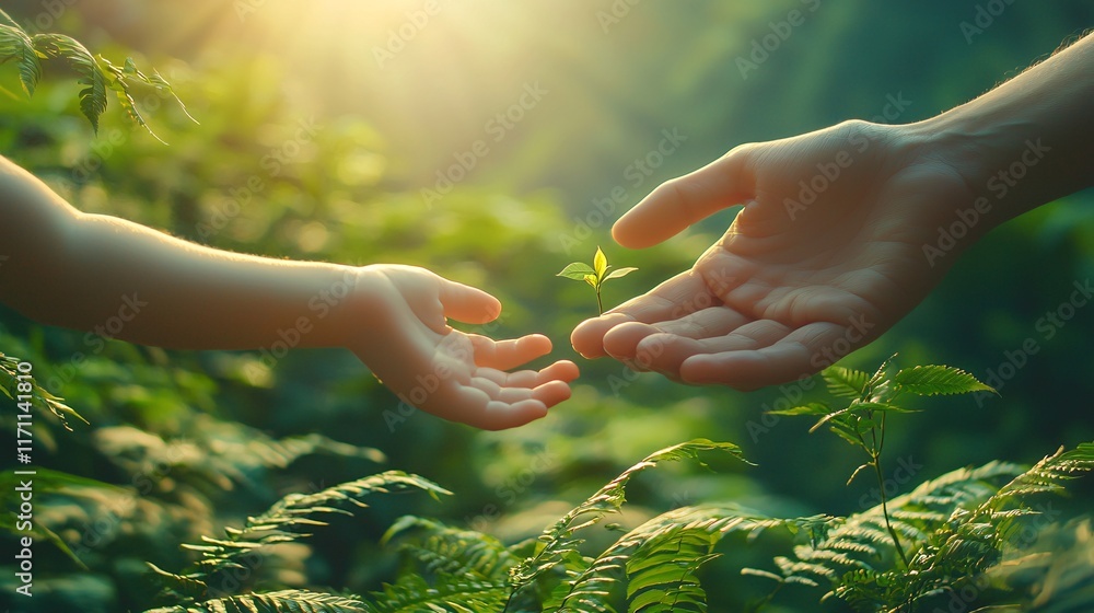 Aufkleber life insurance planning parent holding hands with their child in front of a scenic backdrop symboliz