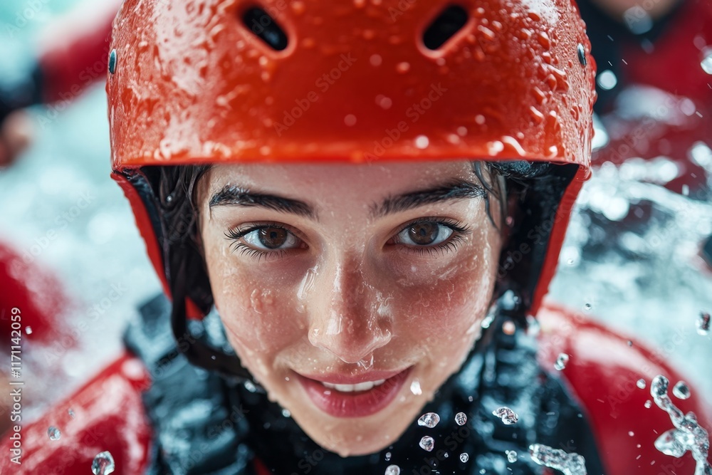 Poster a kayaker navigating whitewater rapids, with splashing waves and intense focus visible on their face