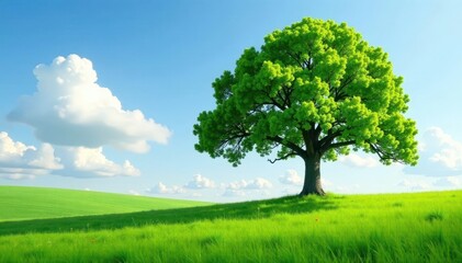 Fototapeta premium majestic tree standing alone in a lush meadow, trees, meadow, fauna