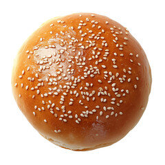 Sesame seed burger bun isolated on white and transparent background, Top View