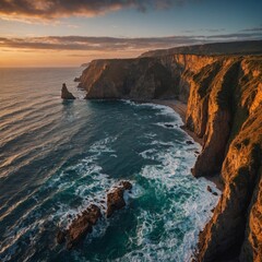 Obraz premium Leonardo_Kino_XL_Sunset_Over_the_Sea_Cliff_Dramatic_cliffs_glo_0 