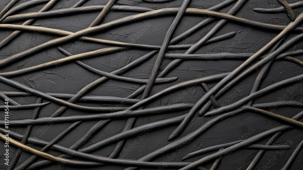 Poster intricate monochromatic geometric web of intersecting lines and shapes