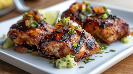 Generative AI-created image of tequila lime chicken, plated with flair and garnished for visual appeal.