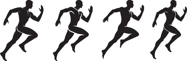 Man human figure running vector black silhouette lineart logo icon bundle, athlete run isolated on white background set, creative minimal sports editable clipart