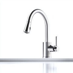 Modern chrome faucet with sleek design on white background