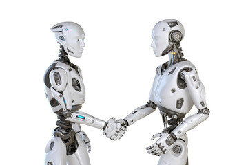 Humanoid robots hand shaking with each other