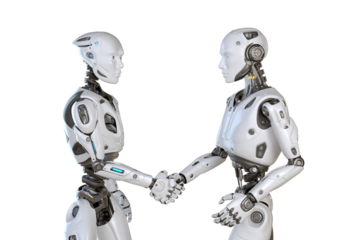Humanoid robots hand shaking with each other