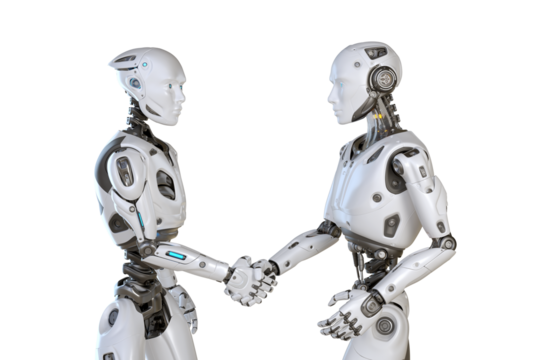 Humanoid robots hand shaking with each other