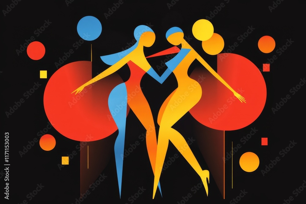 Poster a simple graphic of intertwined hands of jive dancers, outlined in bold, abstract shapes