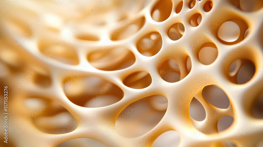Poster Intricate 3D structure showcasing network of interconnected holes, resembling organic forms. This design symbolizes complexity and innovation in modern art