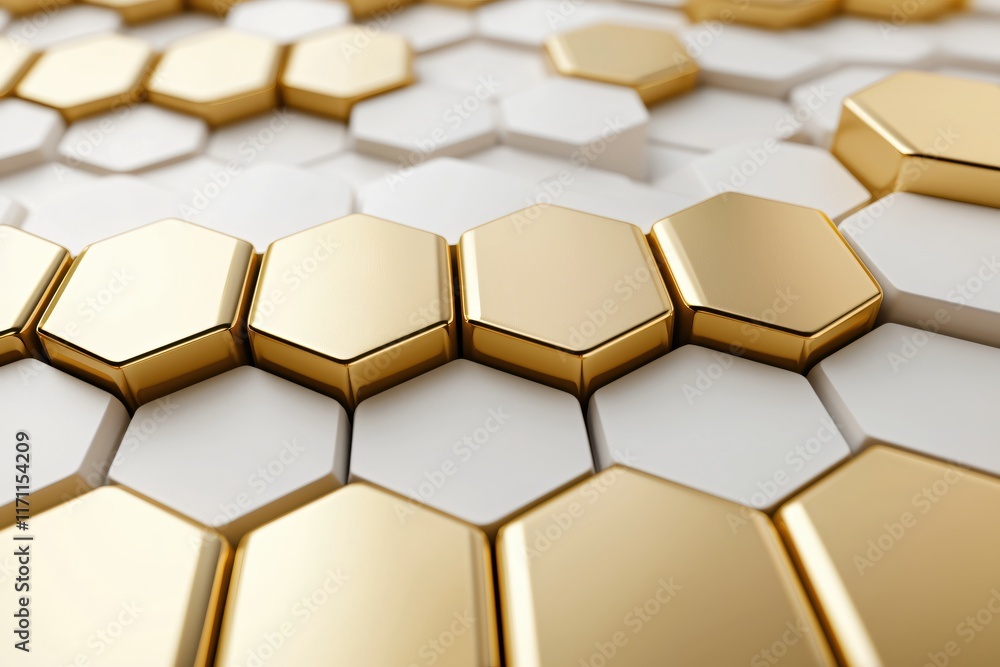 Poster luxurious golden hexagons on a white background for modern design and abstract concepts