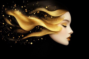 A Klimt-style composition featuring an elegant figure in profile, adorned with flowing golden patterns and vibrant geometric shapes