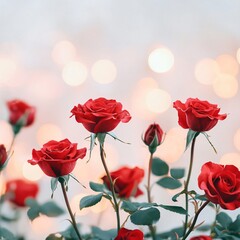 Obraz premium Pink valentine and flowers. Vibrant red roses against a softly glowing background create a romantic atmosphere.