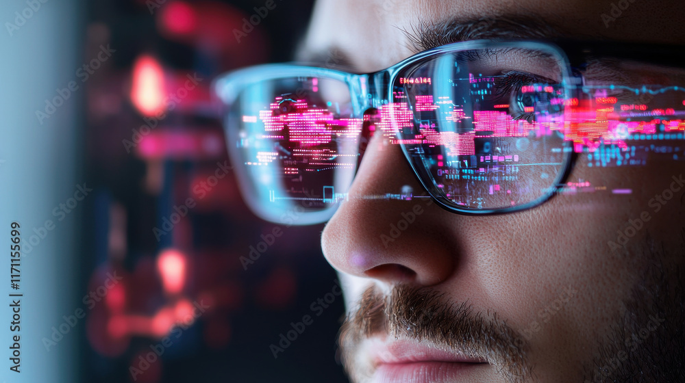 Aufkleber business professional analyzing global trade data through augmented reality glasses, showcasing digi