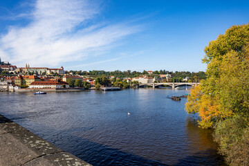 Obraz premium View from the Charles Bridge on the Vltava (Moldau) river, Prague, Czech Republic