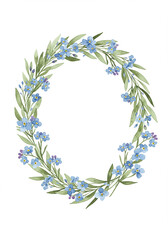 Watercolor Forget Me Not Floral Wreath Frame Spring Nature Wedding Invitation Botanical Romantic
