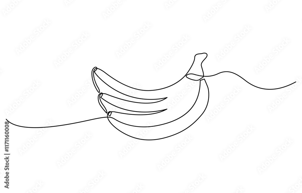 Aufkleber continuous line of bananas, banana in continuous line art drawing. one line continuous fresh banana.