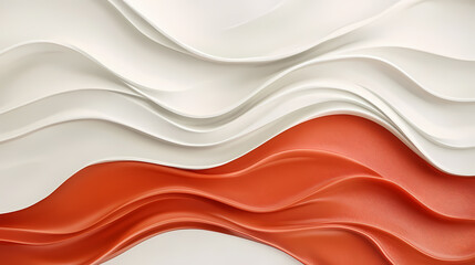 Obraz premium Abstract background with smooth cinnabar and alabaster waves on a light white surface, elegant 3d rendering. Cinnabar. Illustration