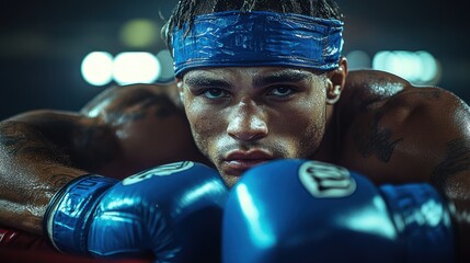 Boxer preparing for a match with intense focus and determination in a training facility