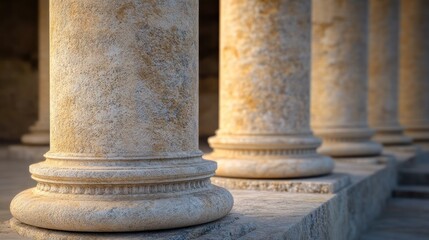 Close-up of weathered, light beige stone columns,  ancient, architectural