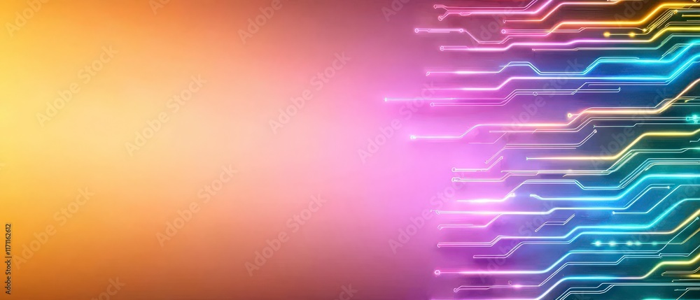 Poster abstract technology background with colorful circuit lines against a gradient wall