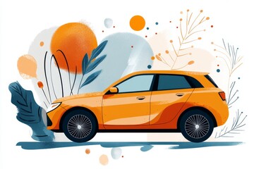 A flat 2D depiction of a modern car key fob, drawn with bold lines and bright colors on a clean white background