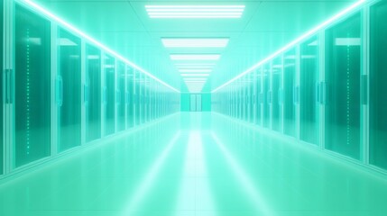 Futuristic Data Center with Soft Light and Clean Background