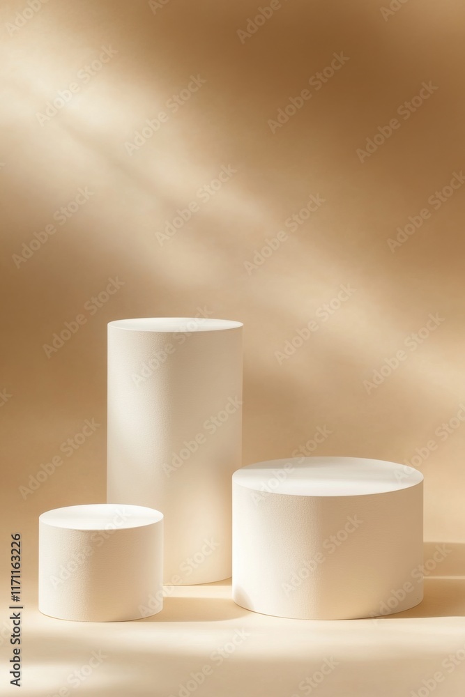 Poster minimalist display of three geometric shapes on a neutral background highlighting modern design aest