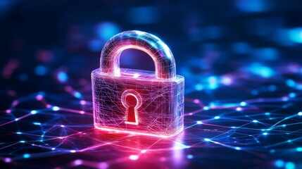 Futuristic Lock with Tech Overlay on Minimalist Background