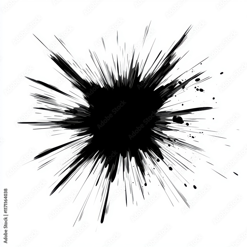 Poster Black Ink Splash with Dynamic Splatter Effect on White Background for Design Use