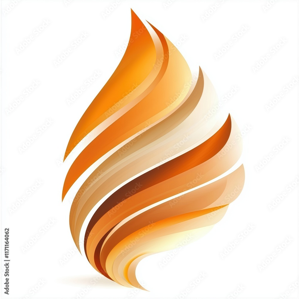 Poster abstract flame shape with gradient orange hues and flowing curves on white background