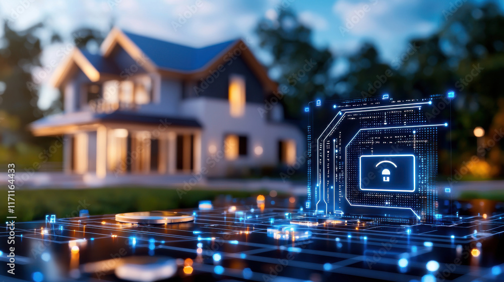 Leinwandbilder digital mock up of smart home showcasing interconnected devices and security features. futuristic de