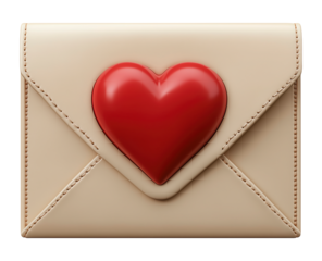 Love letter envelope with heart design for Valentine's Day on a transparent background