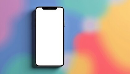 Smartphone mockup with a colorful abstract background, clear focus on the phone, and minimalistic layout
