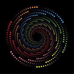 Spiral abstract swirl circular background. Hypnotic colorful halftone circular patterns design.