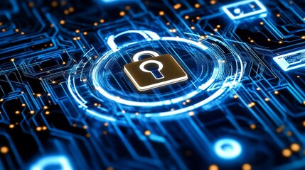 Modern Technology Overlay with Security Symbol