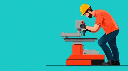 Skilled Metalworker Diligently Operates Industrial Machine in Workshop