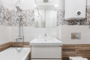 modern bathroom room with toilet and washing machine