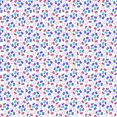 Watercolor seamless pattern with various objects of calligraphy