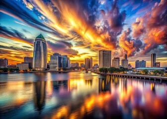 Fototapeta premium Surreal Jacksonville Sunset: Dreamlike Sky Over Cityscape
