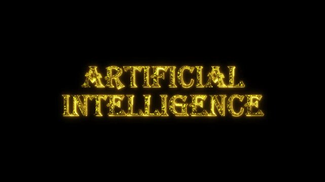 Artificial intelligence golden text animation with dots particles shiny gold
